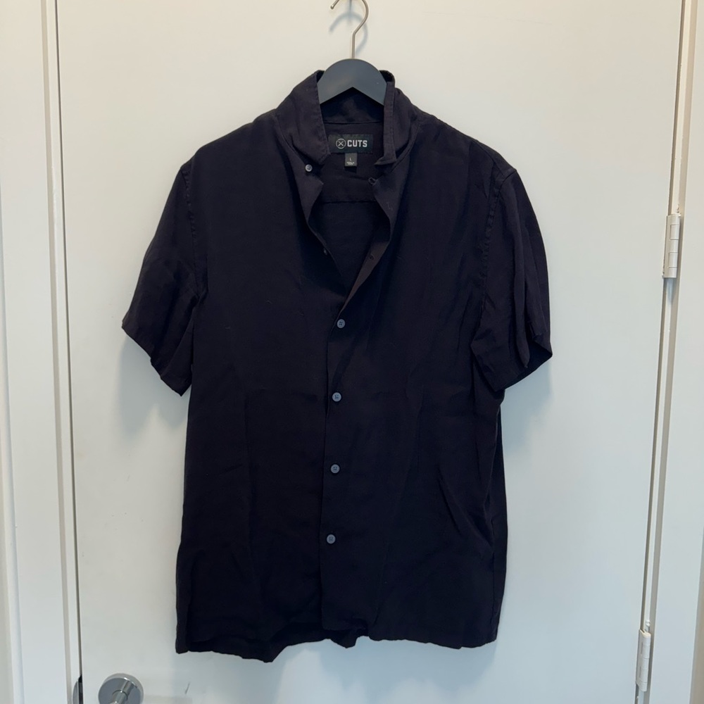 Men’s Cuts Chileno Camp Collar Relaxed Fit Large Black